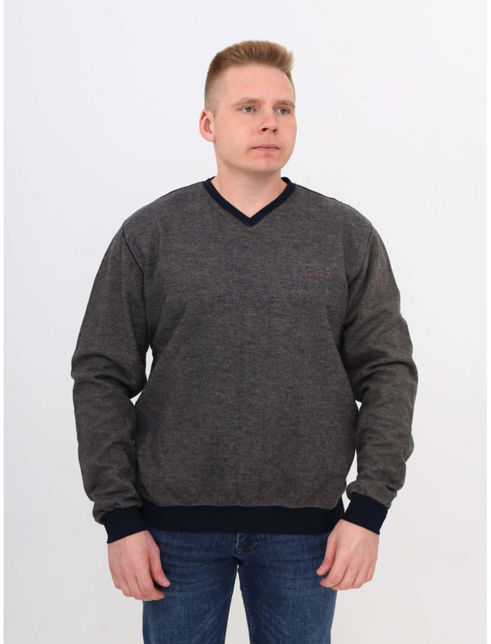 Джемпер чоловічий бежевий із синім великий розмір 910-В