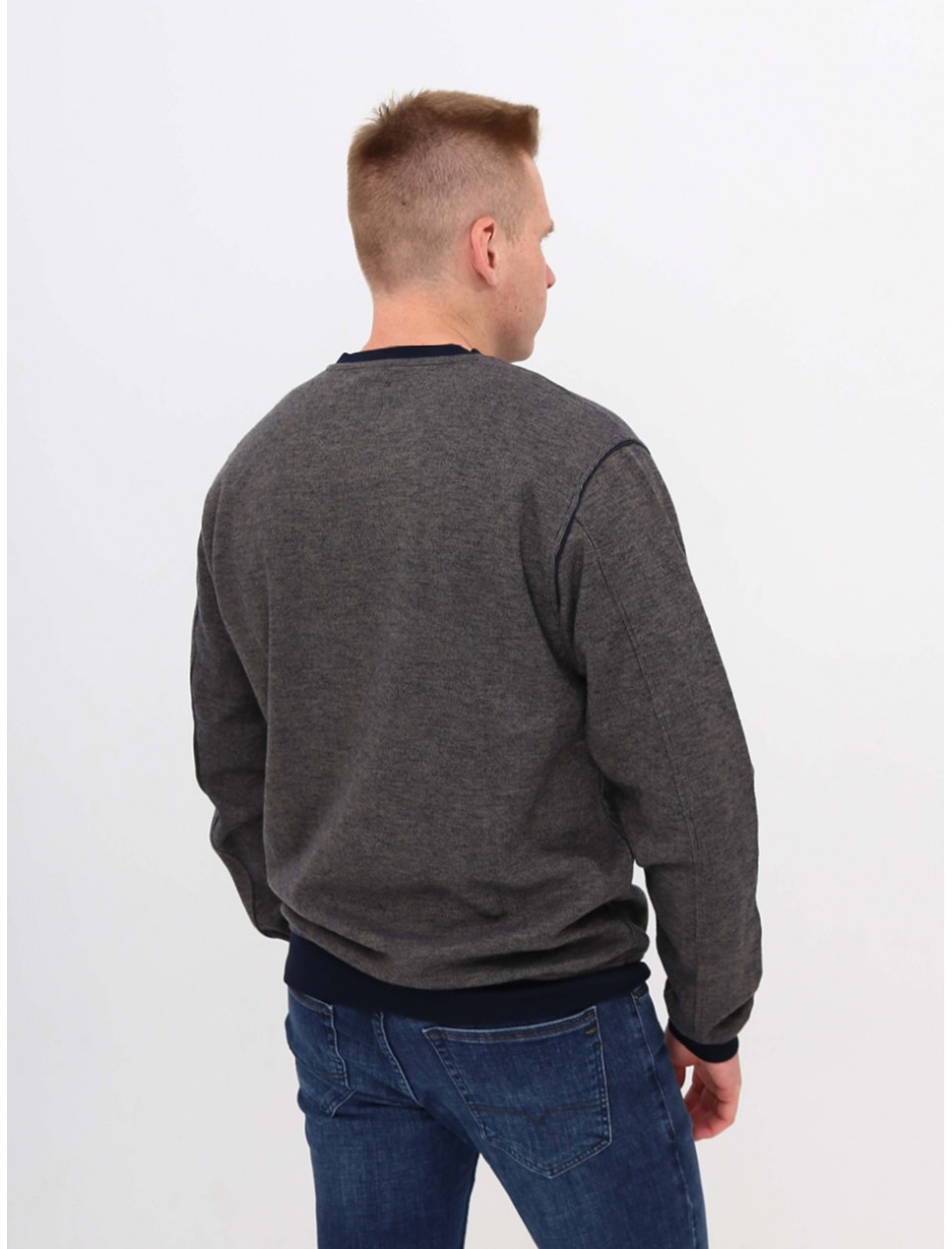 Джемпер мужской бежевый с синим большой размер  910-В