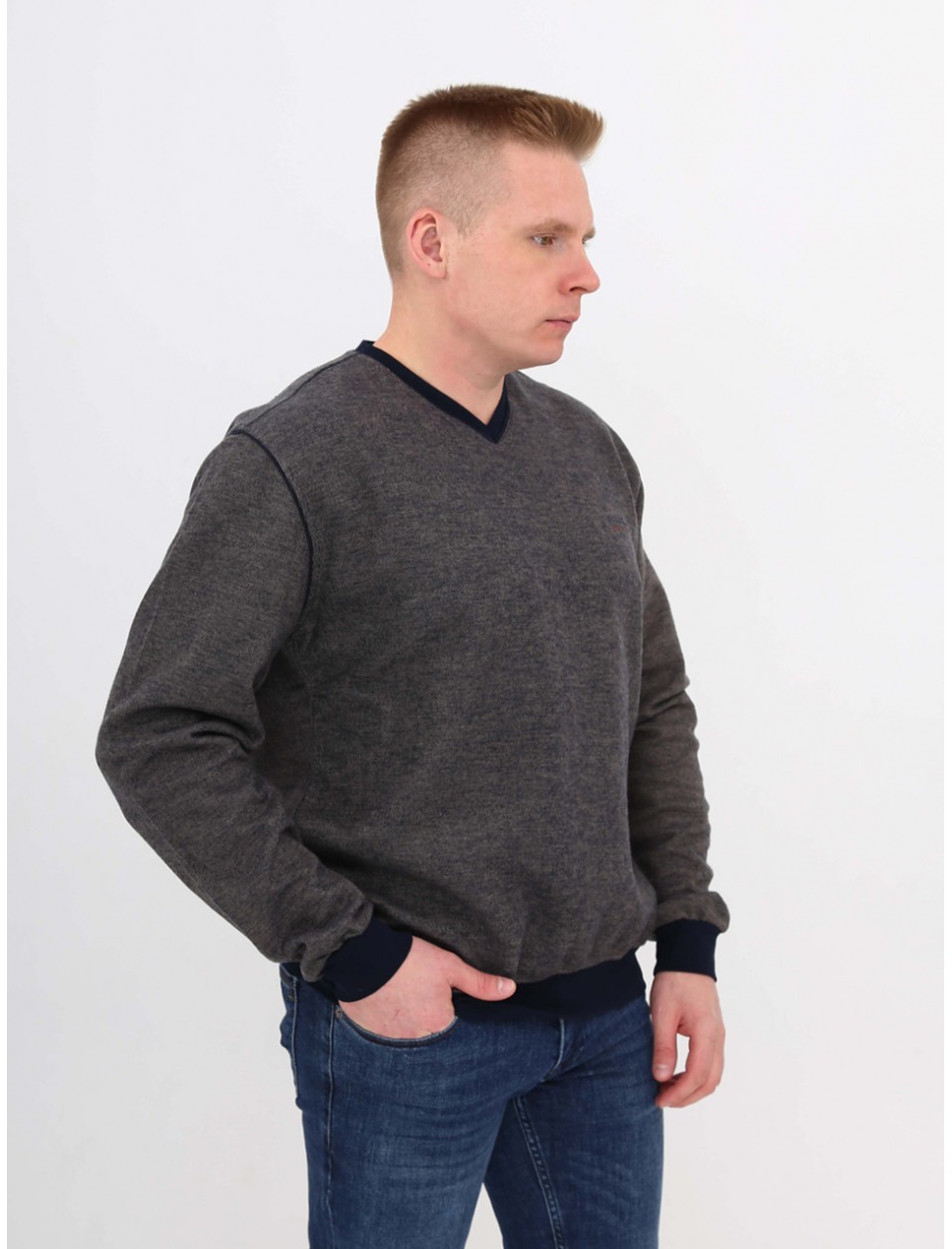 Джемпер мужской бежевый с синим большой размер  910-В