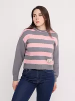 Светр жіночий рожевий з сірим укорочений в смужку 312-11-1