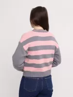 Светр жіночий рожевий з сірим укорочений в смужку 312-11-1
