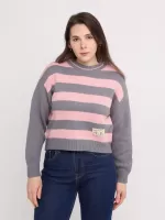 Светр жіночий рожевий з сірим укорочений в смужку 312-11-1