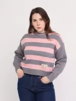 Светр жіночий рожевий з сірим укорочений в смужку 312-11-1