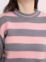 Светр жіночий рожевий з сірим укорочений в смужку 312-11-1