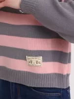 Светр жіночий рожевий з сірим укорочений в смужку 312-11-1