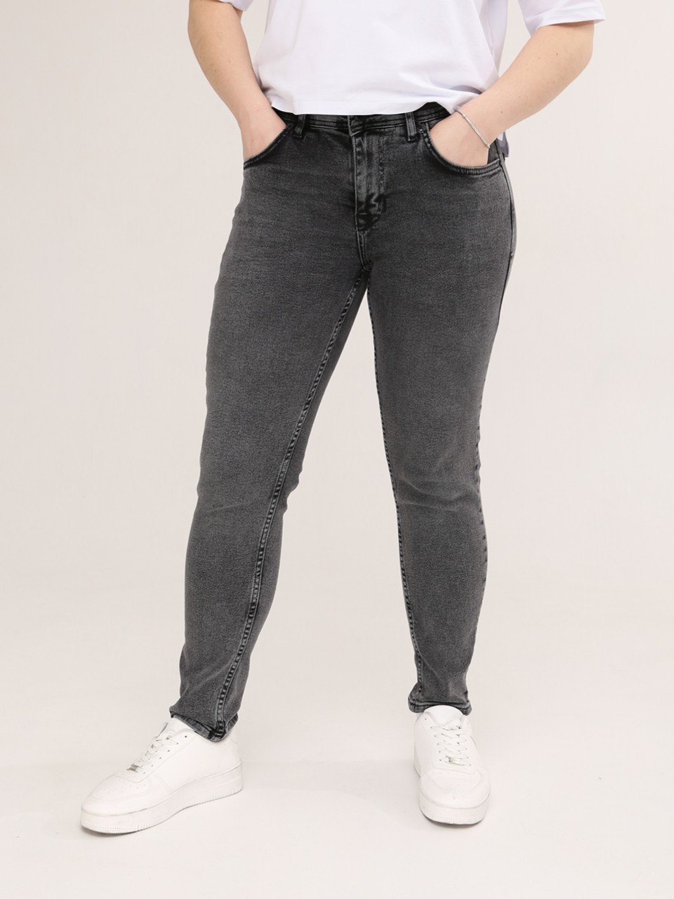 Джинси жіночі сірі варені слим великий розмір середня посадка 3664-W