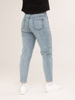 Джинсы женские синие с зеленым МОМ летние пояс на резинке  1263