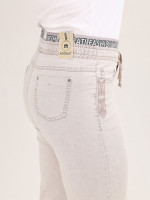Джинсы женские бежевые МОМ летние с резинкой на поясе  7443