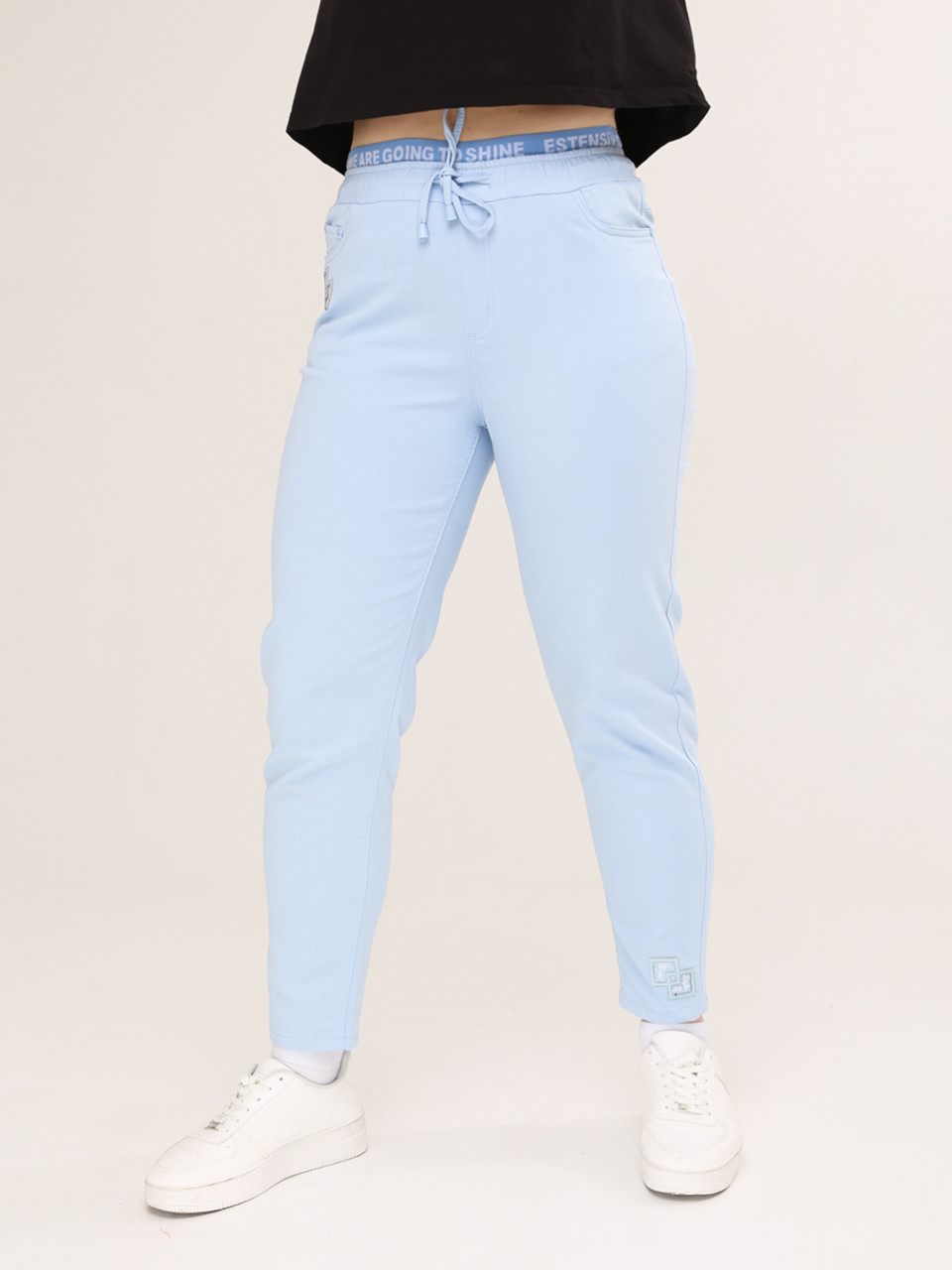 Штани жіночі блакитні МОМ тонкі на лаштунці 1303-2