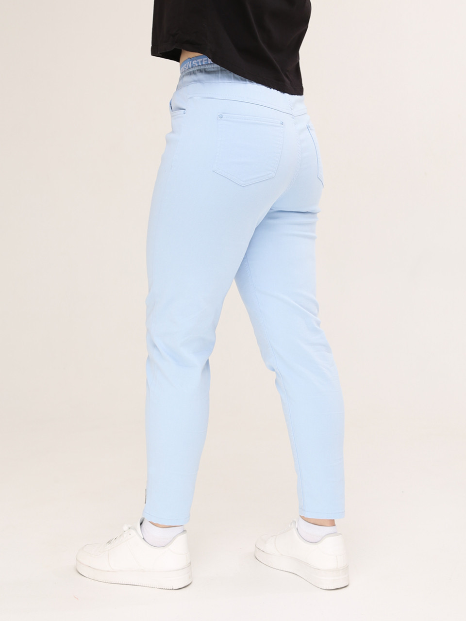 Штани жіночі блакитні МОМ тонкі на лаштунці 1303-2