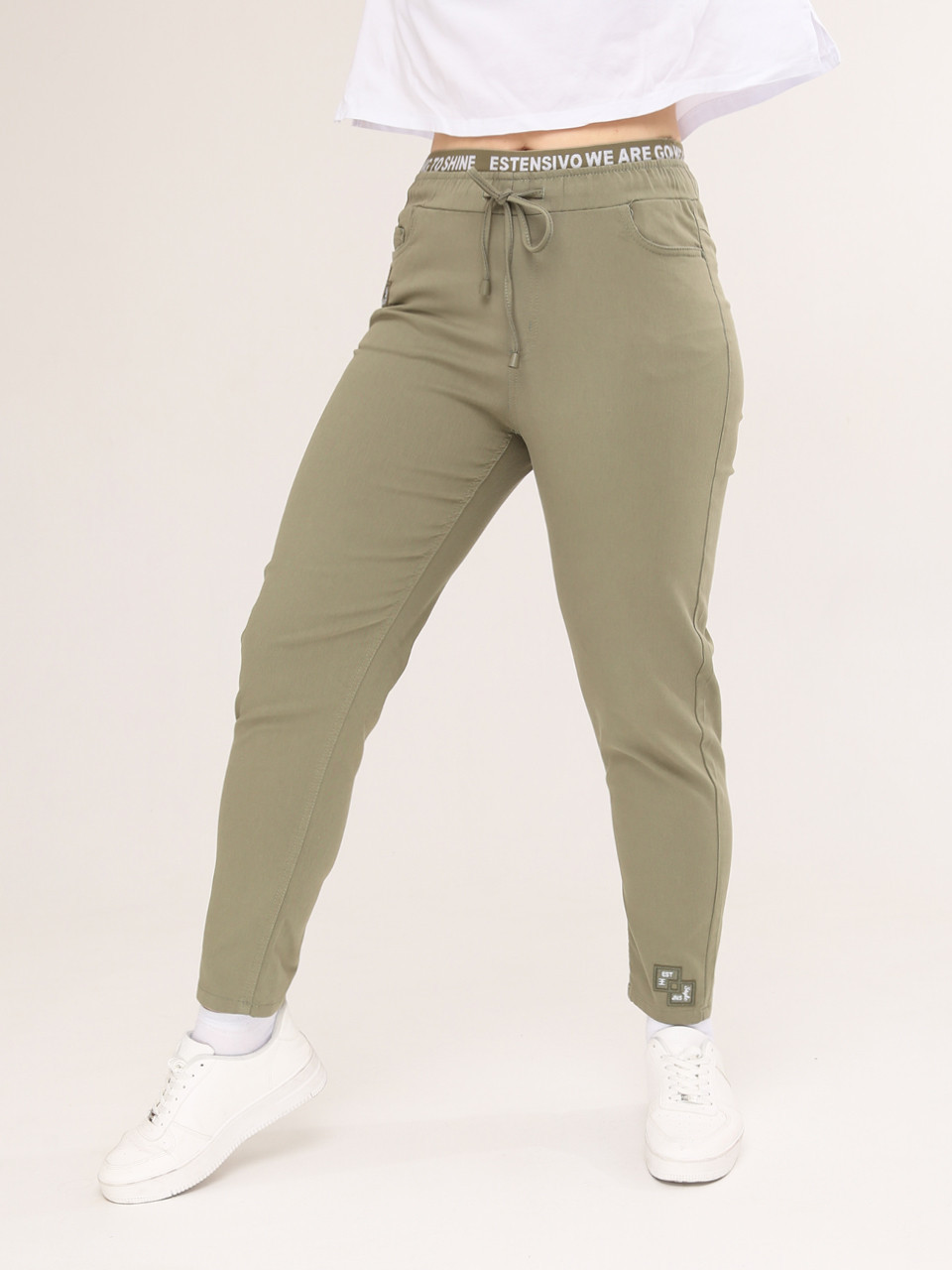 Штани жіночі хакі МОМ літні на лаштунці великий розмір 1303-В-3