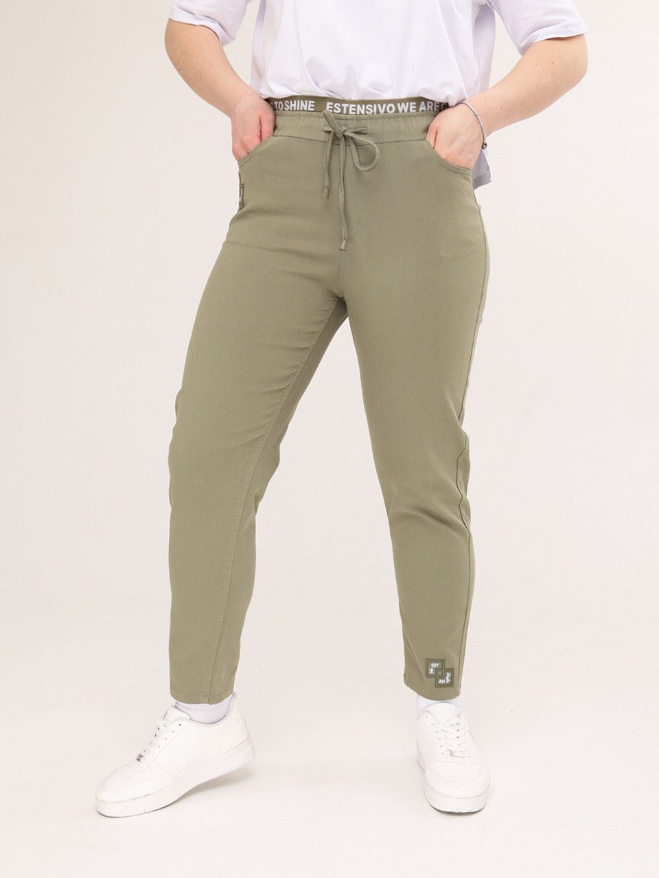 Штани жіночі хакі МОМ літні на лаштунці великий розмір 1303-В-3