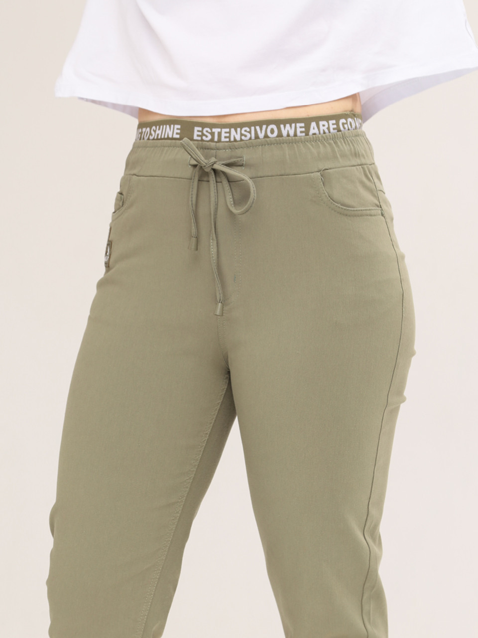 Штани жіночі хакі МОМ літні на лаштунці великий розмір 1303-В-3