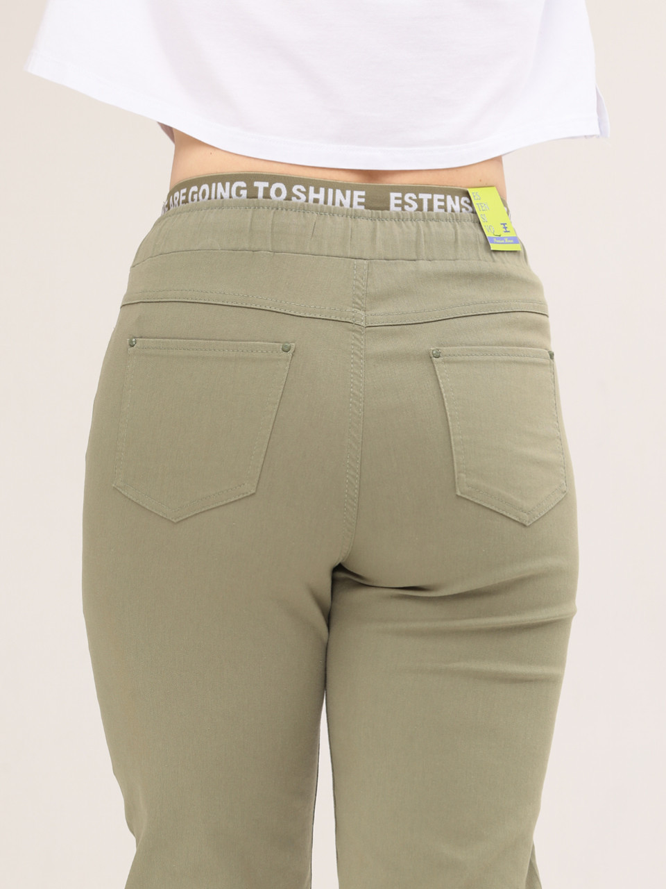 Штани жіночі хакі МОМ літні на лаштунці великий розмір 1303-В-3