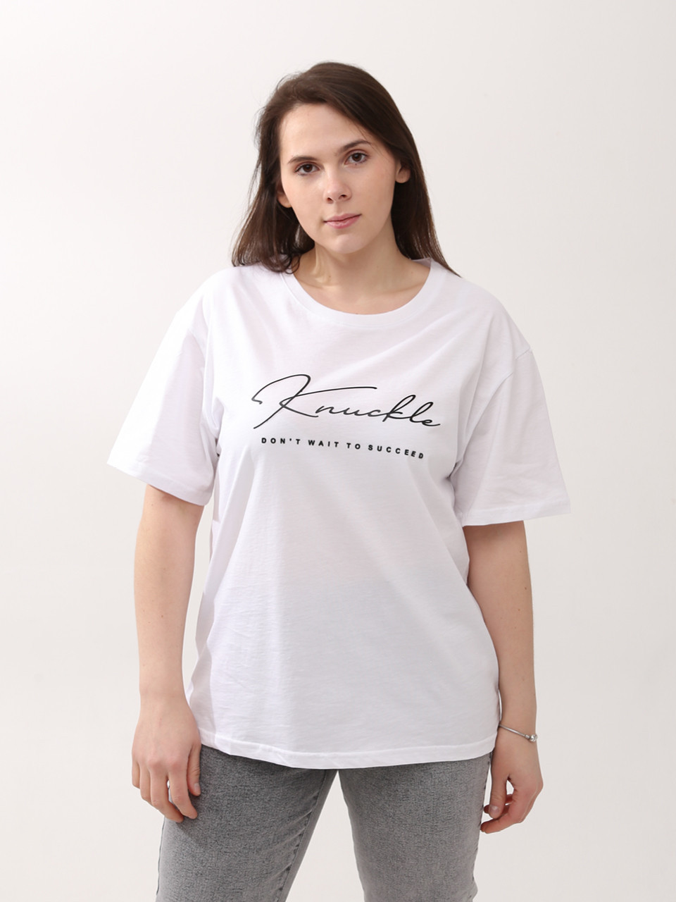 Футболка жіноча біла з написом великий розмір 925-В-2