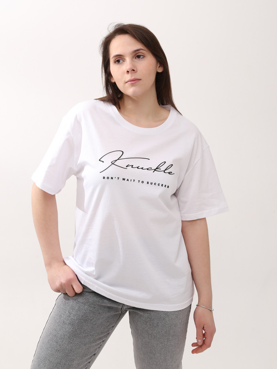 Футболка жіноча біла з написом великий розмір 925-В-2