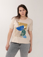 Футболка женская бежевая прямая с принтом  719028-1