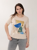 Футболка женская бежевая прямая с принтом  719028-1