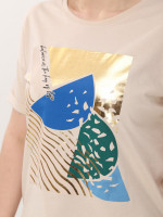 Футболка женская бежевая прямая с принтом  719028-1