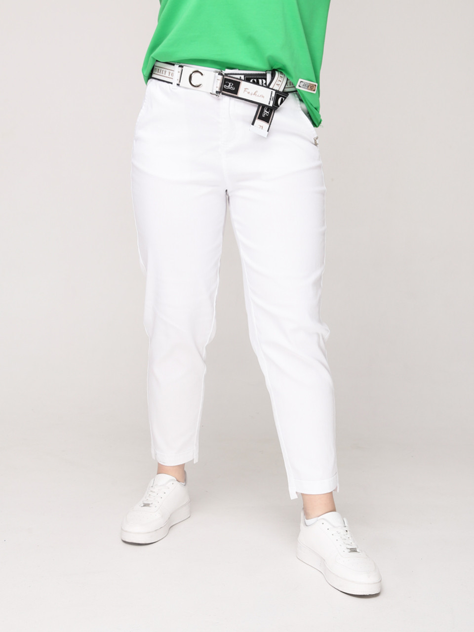 Штани жіночі білі МОМ прямі на резинці великий розмір 20173-В-1