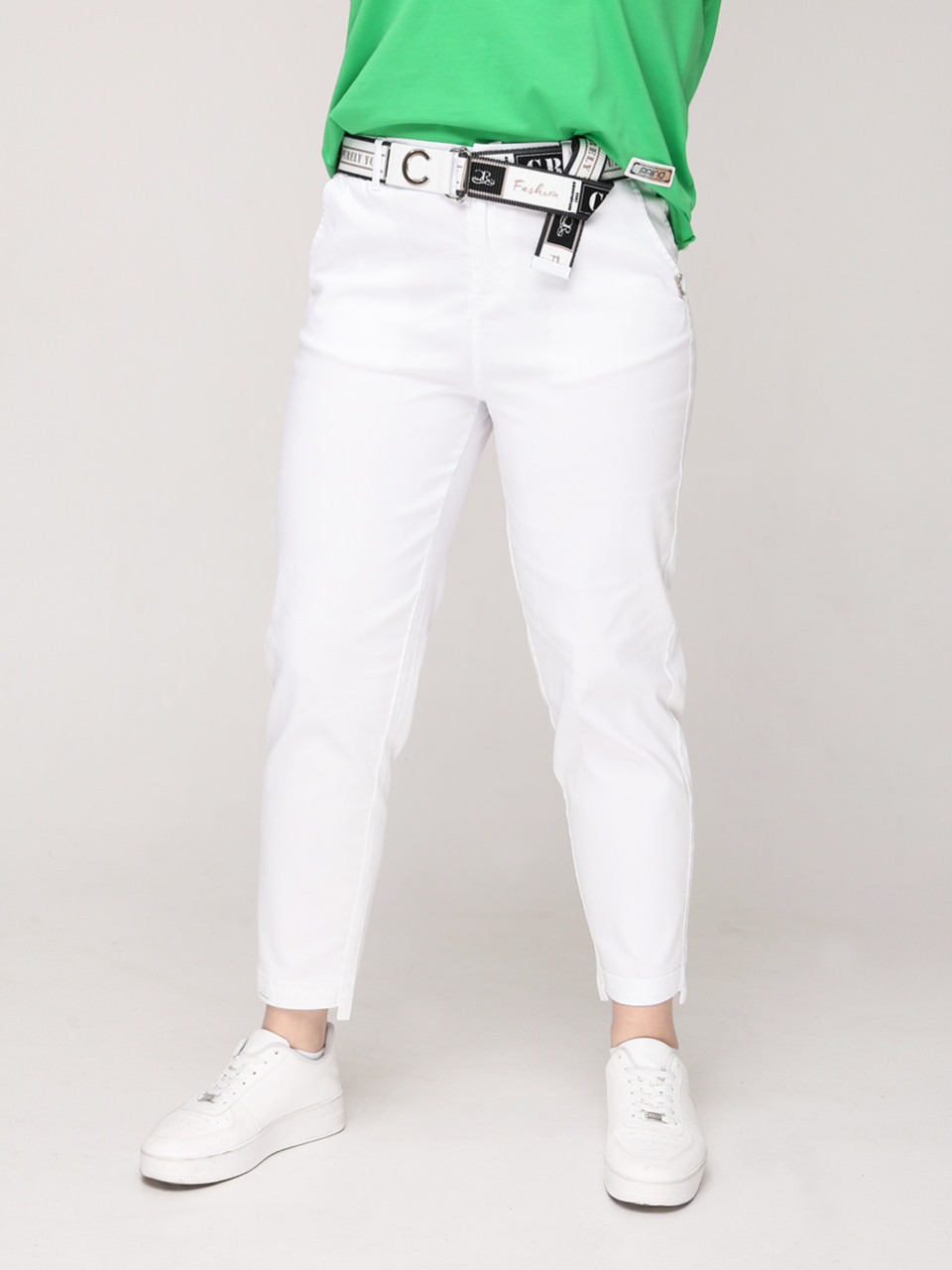 Штани жіночі білі МОМ прямі на резинці великий розмір 20173-В-1