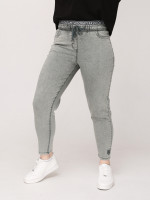 Джинсы женские оливковые МОМ летние на кулиске большой размер  7444-В-2