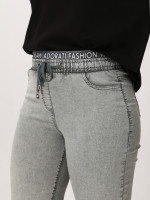 Джинсы женские оливковые МОМ летние на кулиске большой размер  7444-В-2