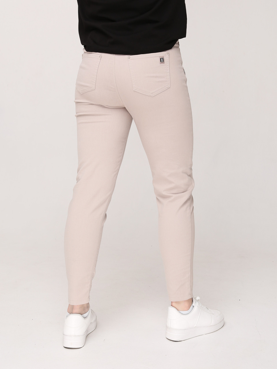 Брюки женские бежевые МОМ тонкие на кулиске большой размер  1313-В-1