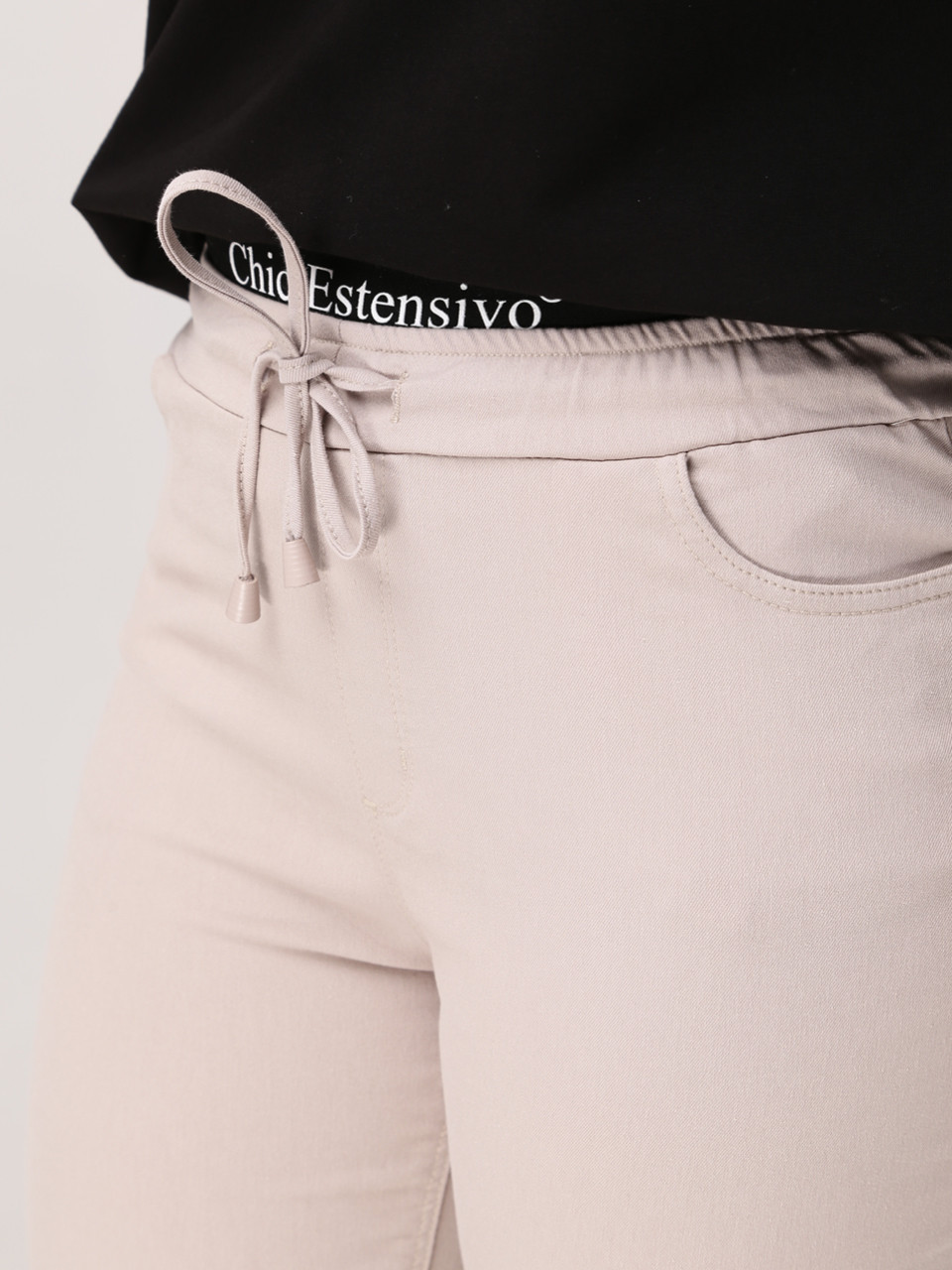 Брюки женские бежевые МОМ тонкие на кулиске  1313-1