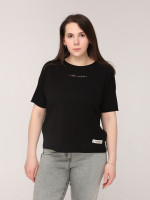 Футболка женская черная широкая с надписью  1835-1