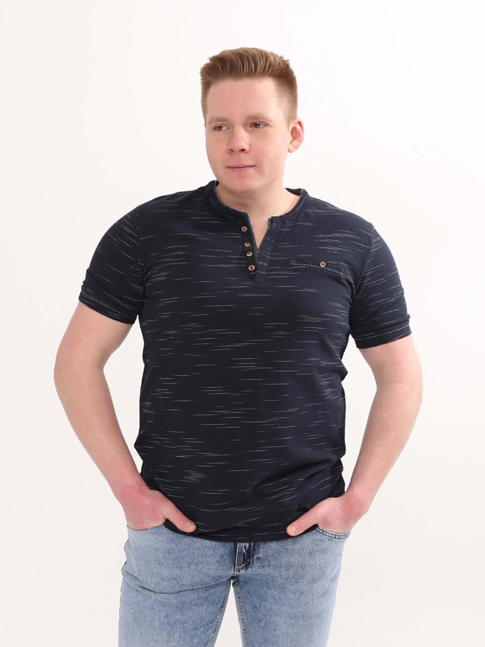 Футболка чоловіча темно-синя з мисом 1003-4-12