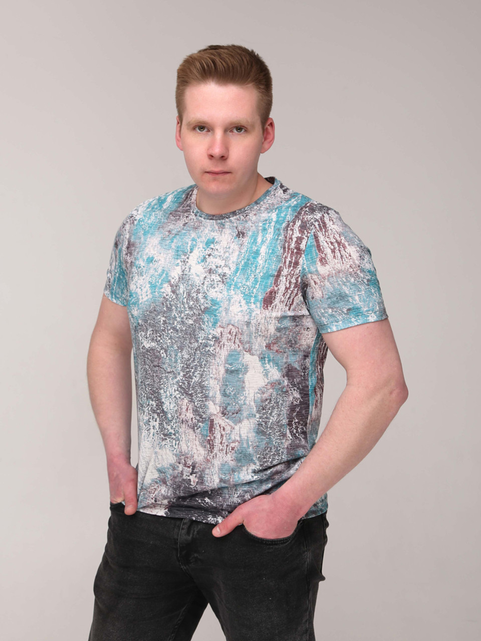 Футболка чоловіча зелена з сірим тонка 6201-1