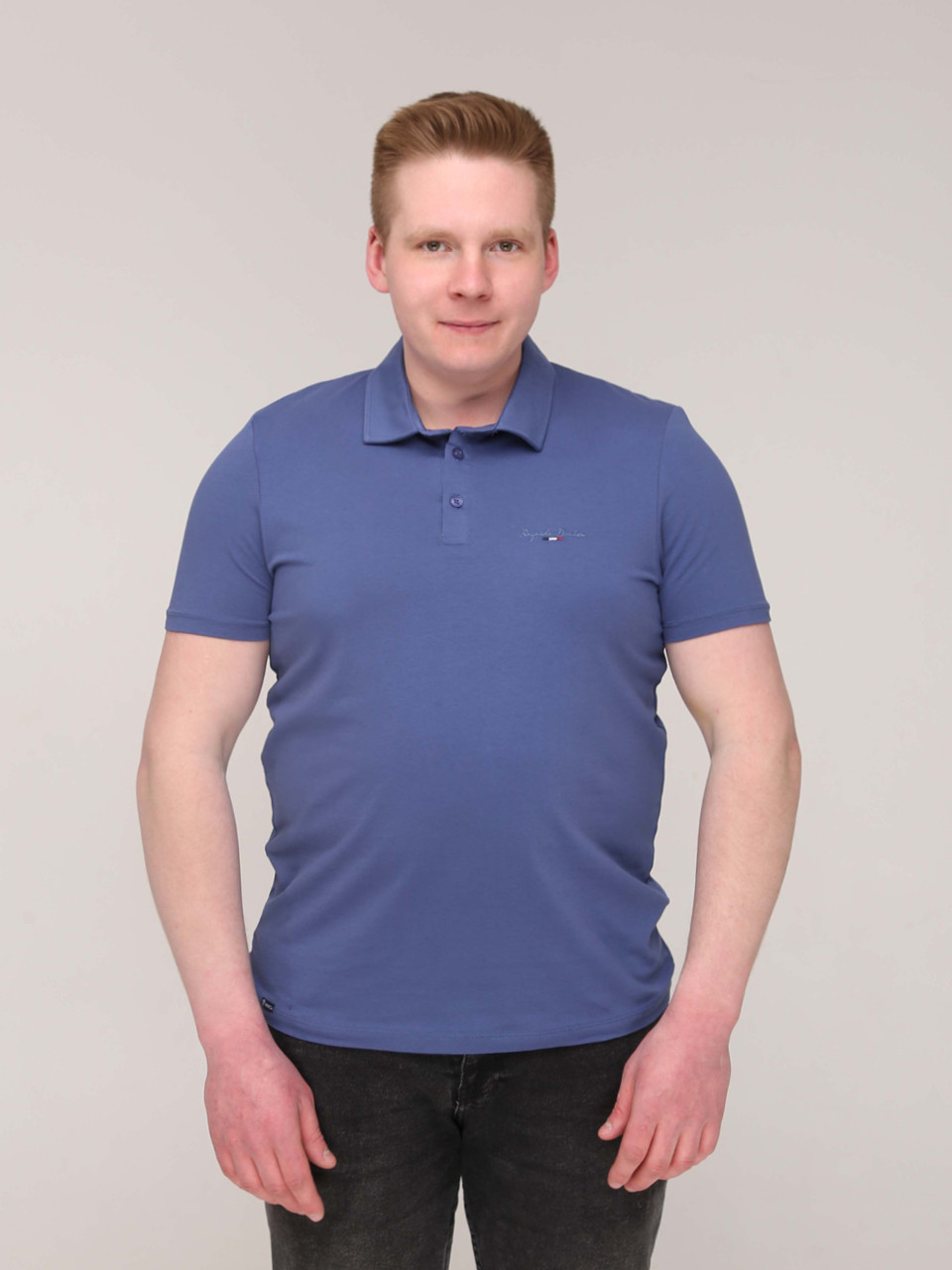Поло чоловіче світло-синє однотонне з коміром 2115-1