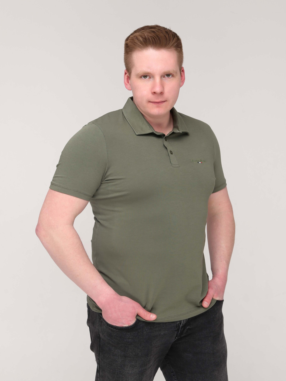 Поло чоловіче хакі однотонне з коміром 2115-2