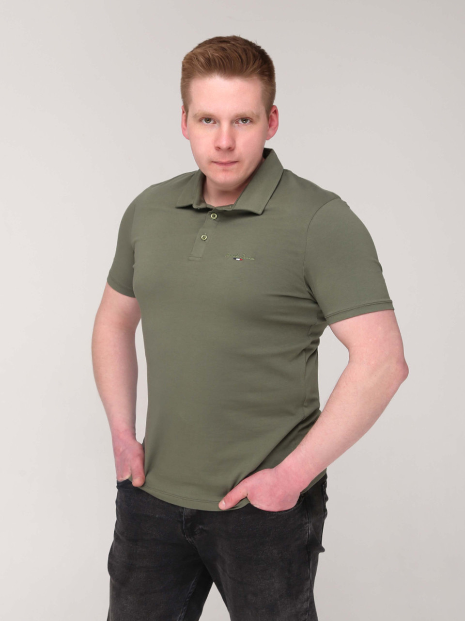 Поло чоловіче хакі однотонне з коміром 2115-2