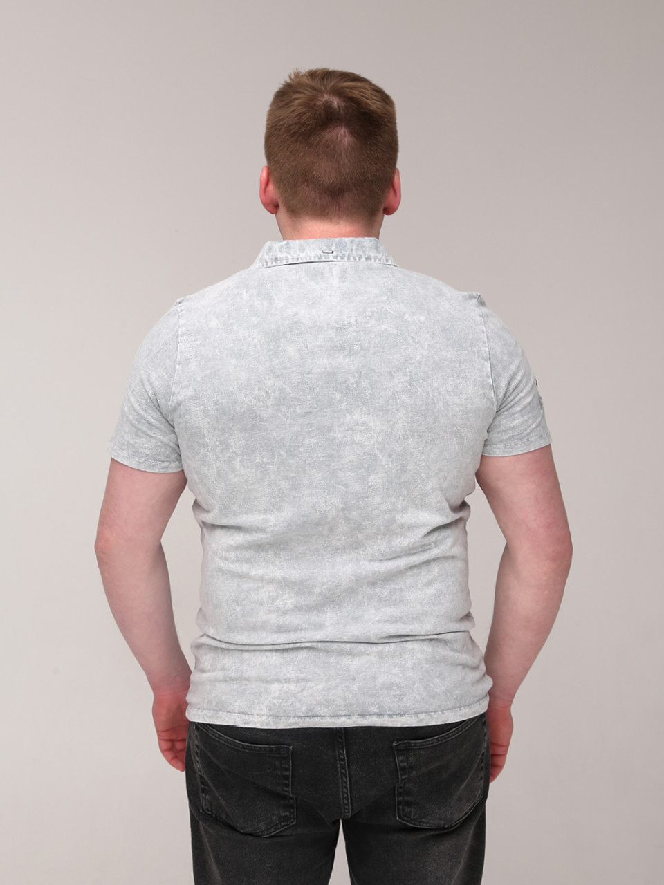 Поло чоловіче світло-сіре однотонне з варінням 6215-1