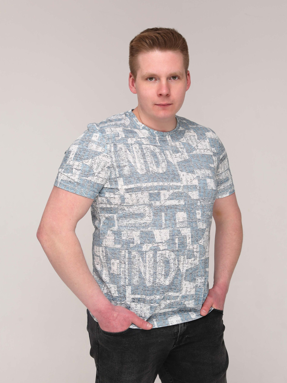 Футболка мужская белая с голубым очень тонкая  6211-1