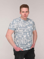 Футболка мужская белая с голубым очень тонкая  6211-1