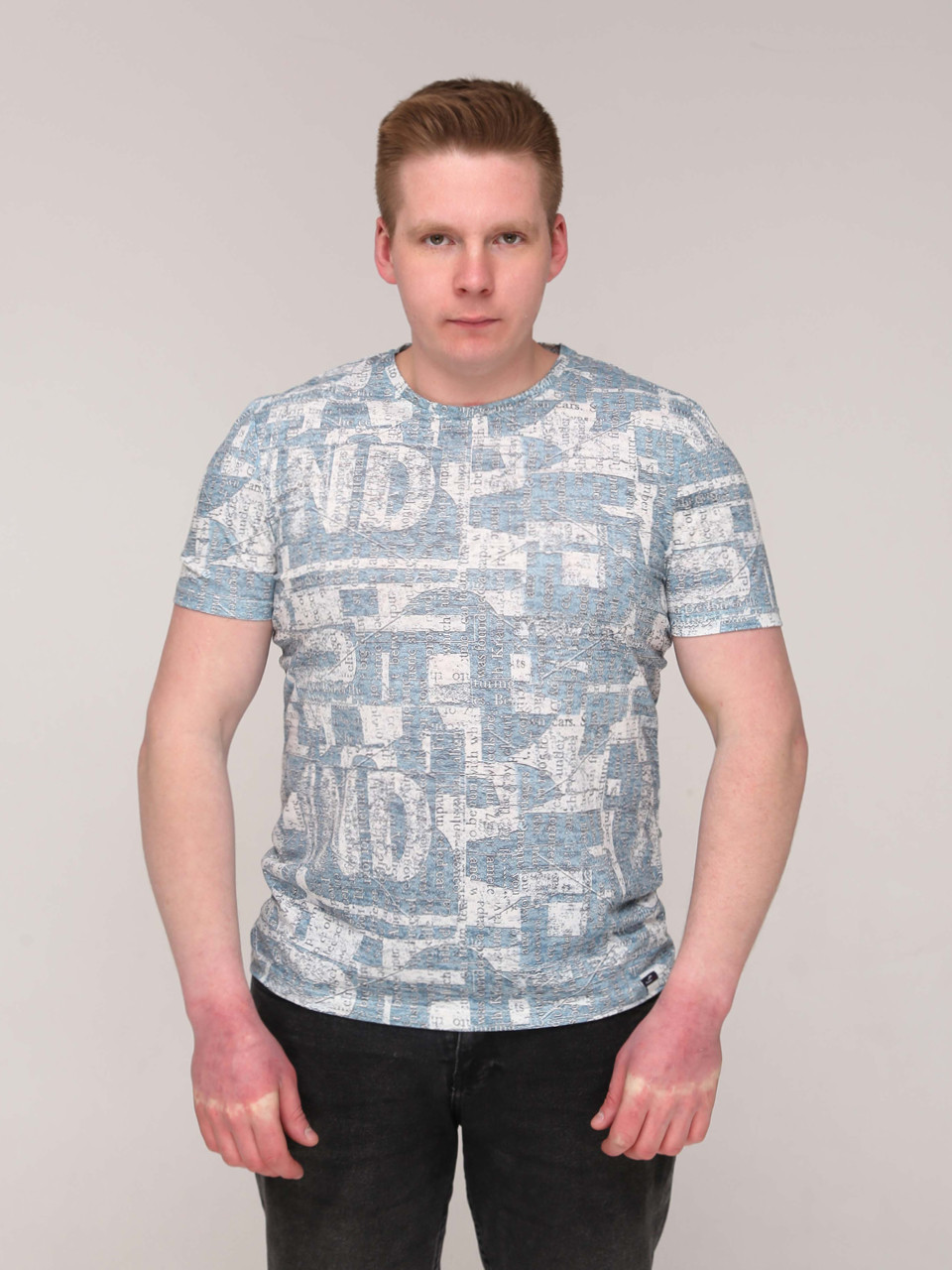Футболка мужская белая с голубым очень тонкая  6211-1