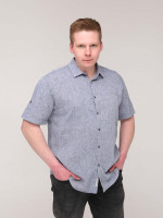 Рубашка мужская светло-синяя льняная короткий рукав  2403-1