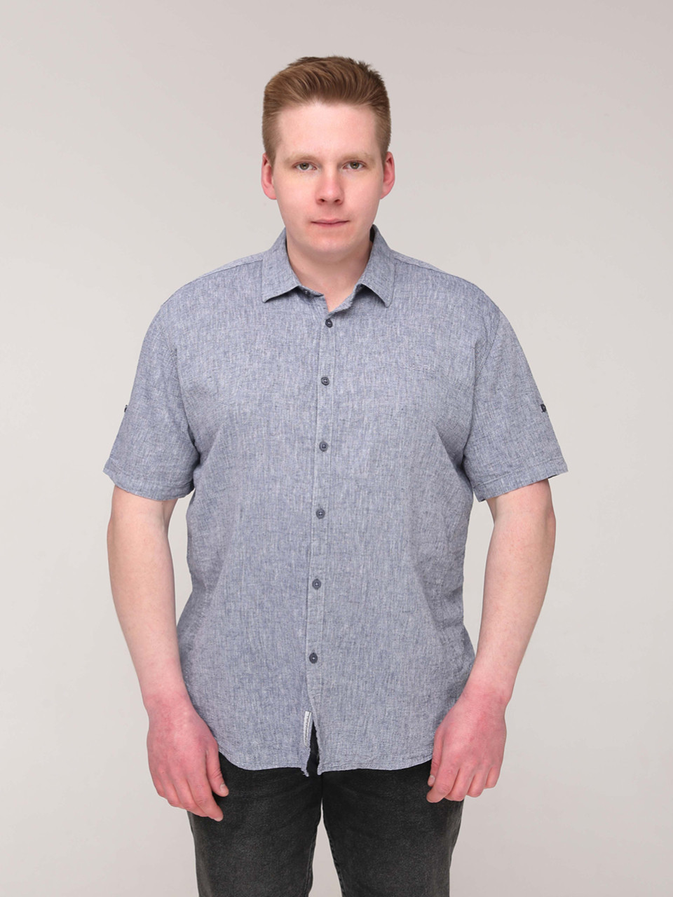 Рубашка мужская светло-синяя льняная короткий рукав  2403-1