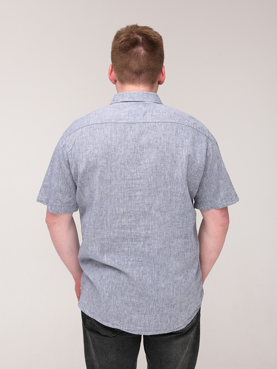 Рубашка мужская светло-синяя льняная короткий рукав  2403-1