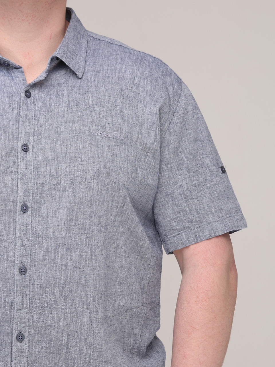 Рубашка мужская светло-синяя льняная короткий рукав  2403-1