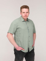 Рубашка мужская зеленая льняная короткий рукав  2403-2