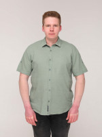 Рубашка мужская зеленая льняная короткий рукав  2403-2