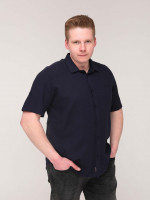 Сорочка чоловіча темно-синя тонка лляна короткий рукав 6508-1