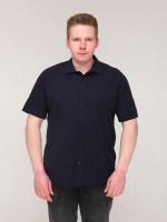 Сорочка чоловіча темно-синя тонка лляна короткий рукав 6508-1