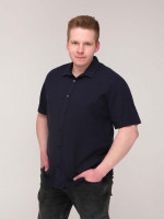 Сорочка чоловіча темно-синя тонка лляна короткий рукав 6508-1