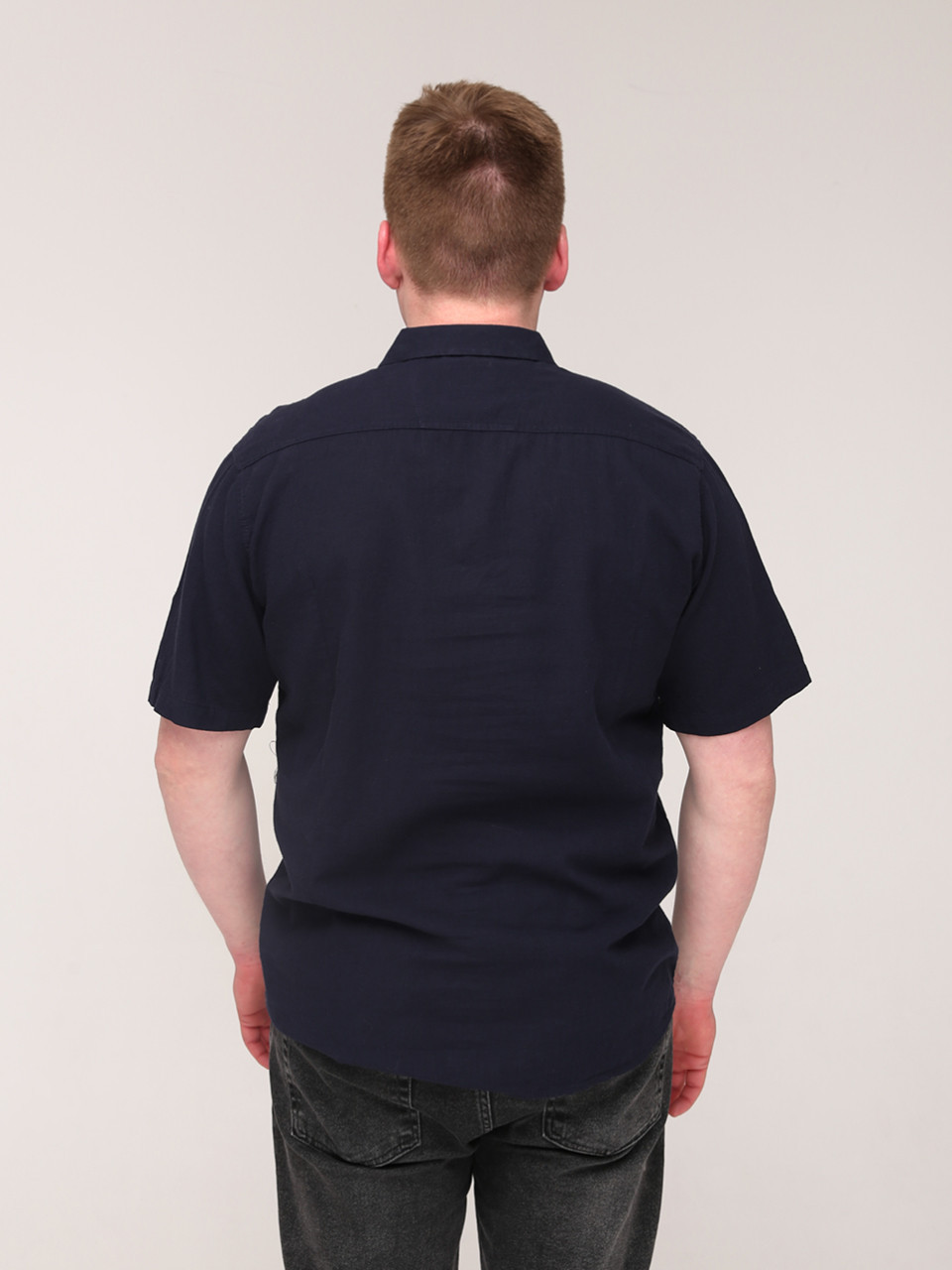 Сорочка чоловіча темно-синя тонка лляна короткий рукав 6508-1