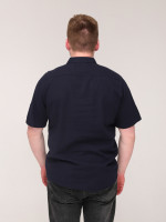 Сорочка чоловіча темно-синя тонка лляна короткий рукав 6508-1